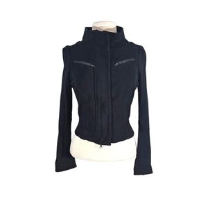 Diane Von Furstenberg Black Moto Style Cropped "Atlanta" Jacket